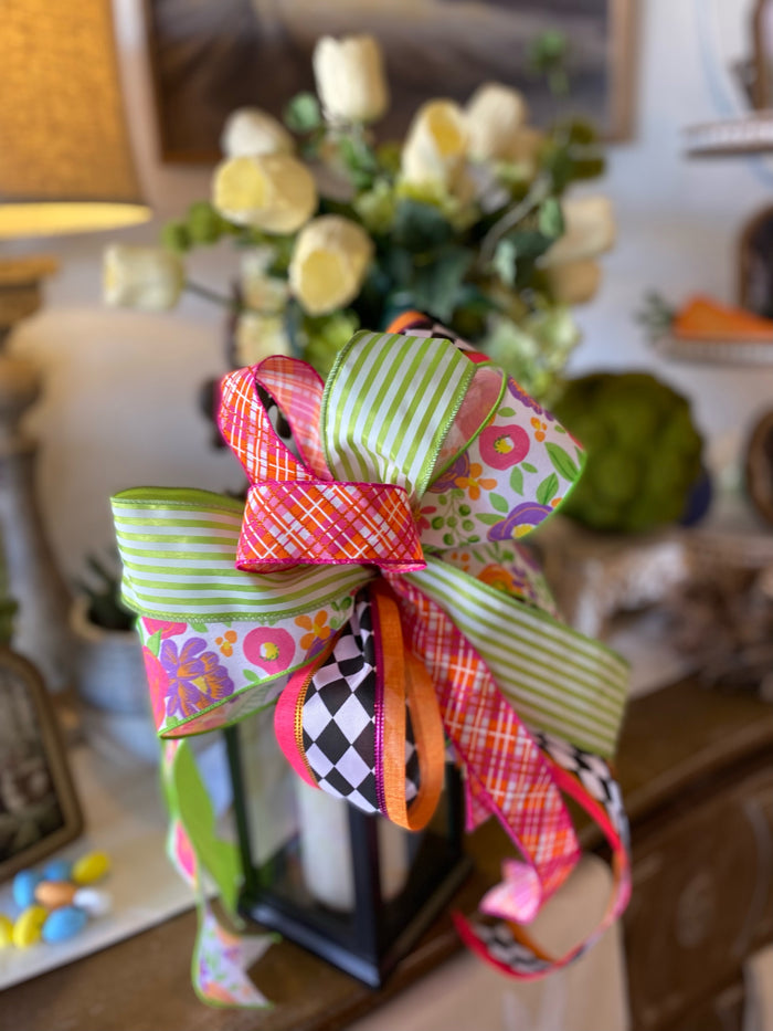 Designer Bow Green Stripe, Harlequin, Bright Pink Floral, Plaid