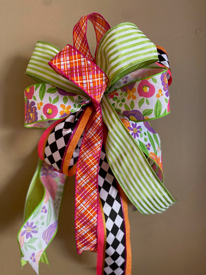 Designer Bow Green Stripe, Harlequin, Bright Pink Floral, Plaid