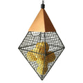 Diamond Geo Suet Ball Feeder with a wire grid cage, bronze top, and hanging chain. Suitable for clinging birds, holds 8 suet or seed balls.