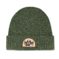 Duck Trio Wool Blend Beanie, Forest: Forest-green rib-knit beanie with embroidered duck silhouettes on cuff, showcasing nature and birdwatching passion. Cozy, durable, and perfect for outdoor adventures.