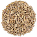Duncraft Medium Sunflower Chips Bird Seed, 5-lb bag; a pile of hulled, medium-sized sunflower seeds ideal for easy, no-waste bird feeding.