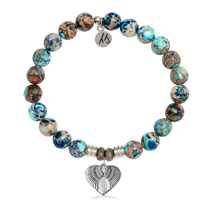 Earth Jasper Stone Bracelet with Heart of Angels Sterling Silver Charm