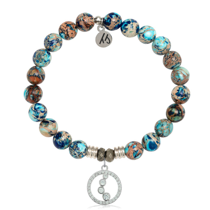 Earth Jasper Stone Bracelet with One Step at a Time Sterling Silver Charm