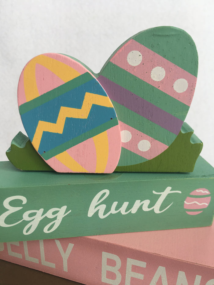 Easter Bunny Jelly Beans Egg Hunt Moveable Block Sitter