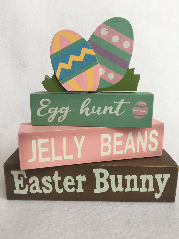 Easter Bunny Jelly Beans Egg Hunt Moveable Block Sitter