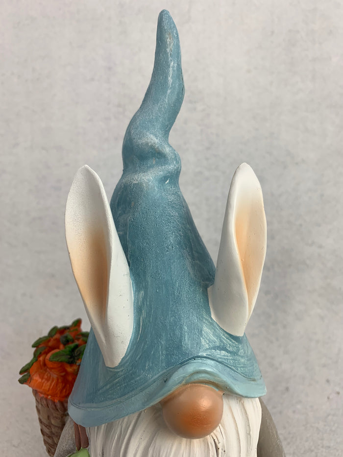 Easter Gnome with Bunny Ears Carrying Backpack of Carrots