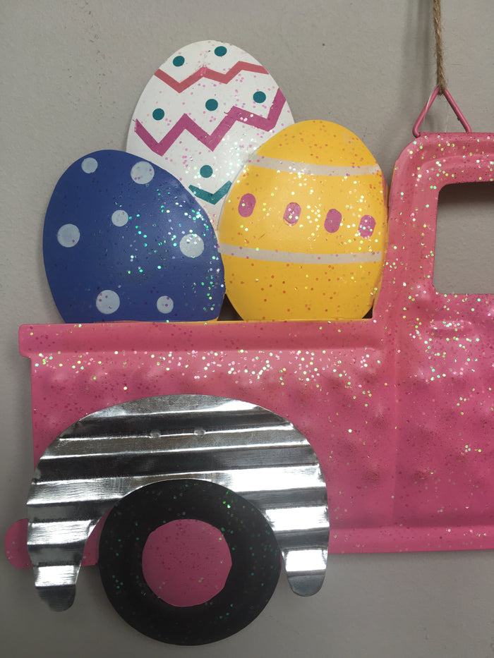Easter Metal Truck Carrying Eggs Wall Hanging