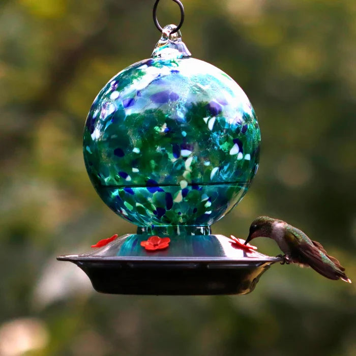 EcoCycle Garden Globe Handblown Recycled Glass Hummingbird Feeder