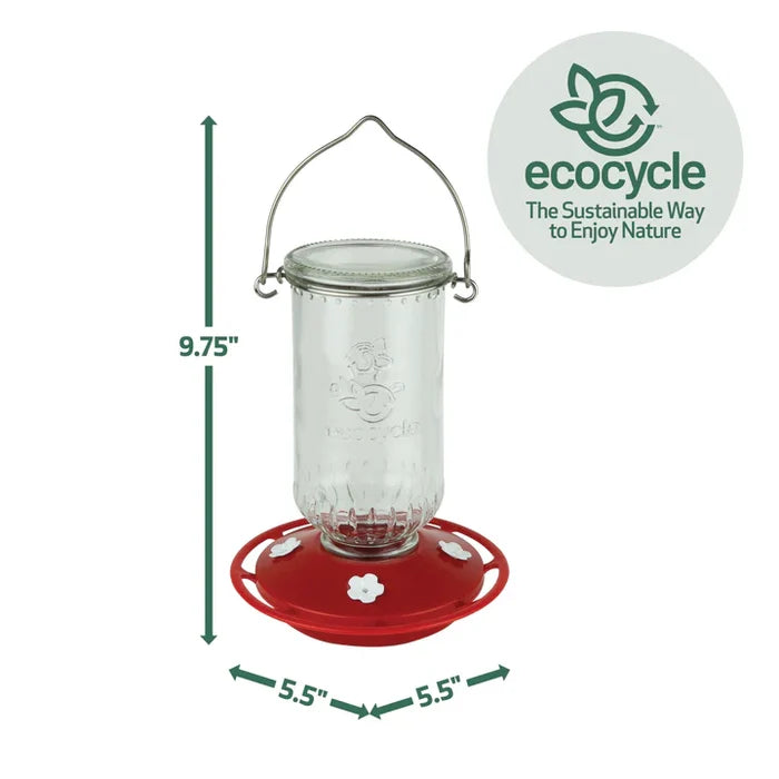EcoCycle Ruby Roost Recycled Glass Hummingbird Feeder