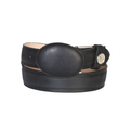 Black leather belt with oval buckle