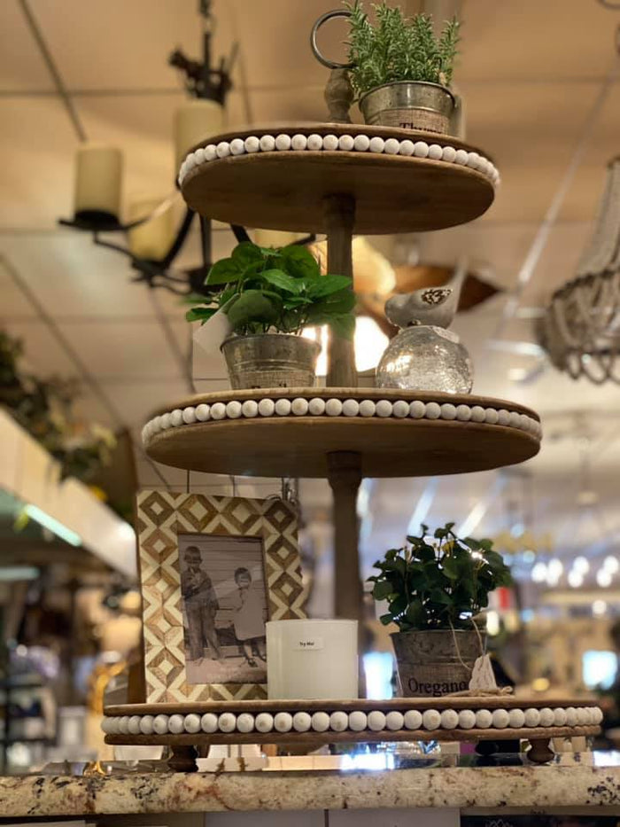 Farmhouse Wood Beaded 3-Tier Tray