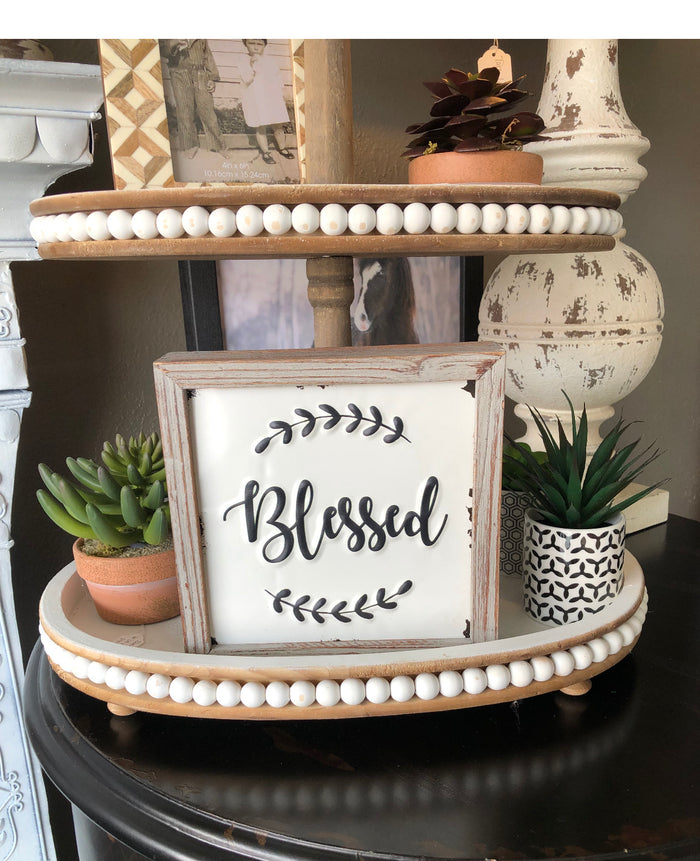 Farmhouse Wood Beaded 3-Tier Tray