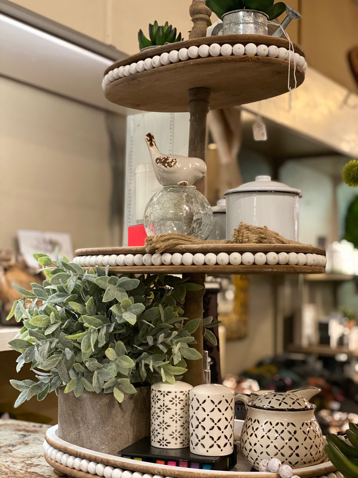 Farmhouse Wood Beaded 3-Tier Tray