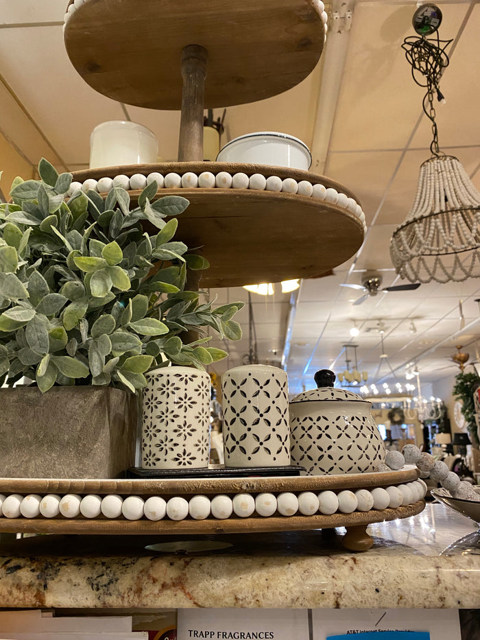 Farmhouse Wood Beaded 3-Tier Tray