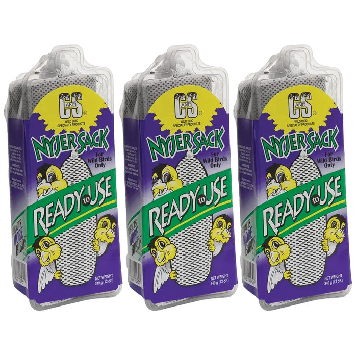Filled Nyjer® Stocking, Set of 3; pre-filled mesh feeders for finches, featuring tiny openings for easy feeding and clinging. Includes hanger, refillable with Nyjer® seed.