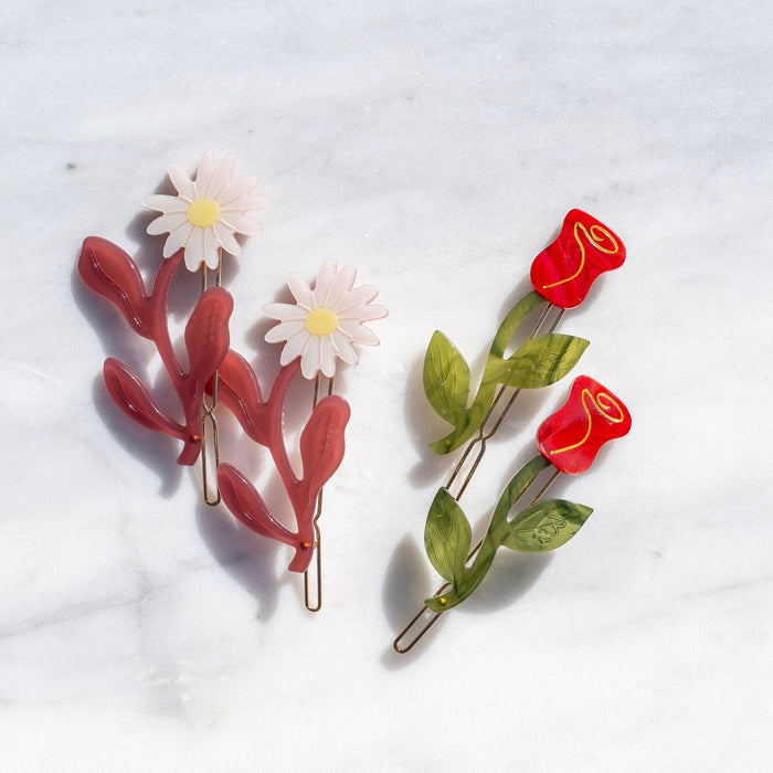 Daisy and Rose Hair Barrette Sets