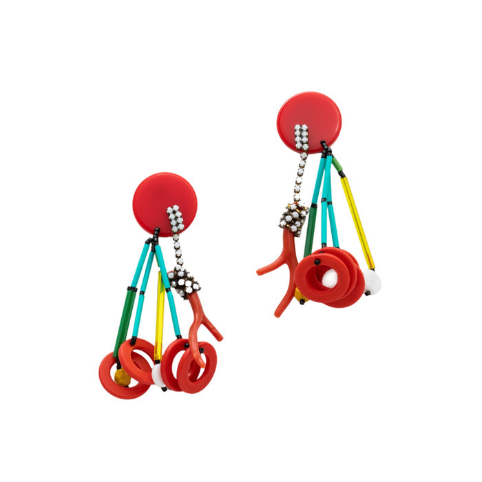 Found Material Earrings - with White Rhinestones