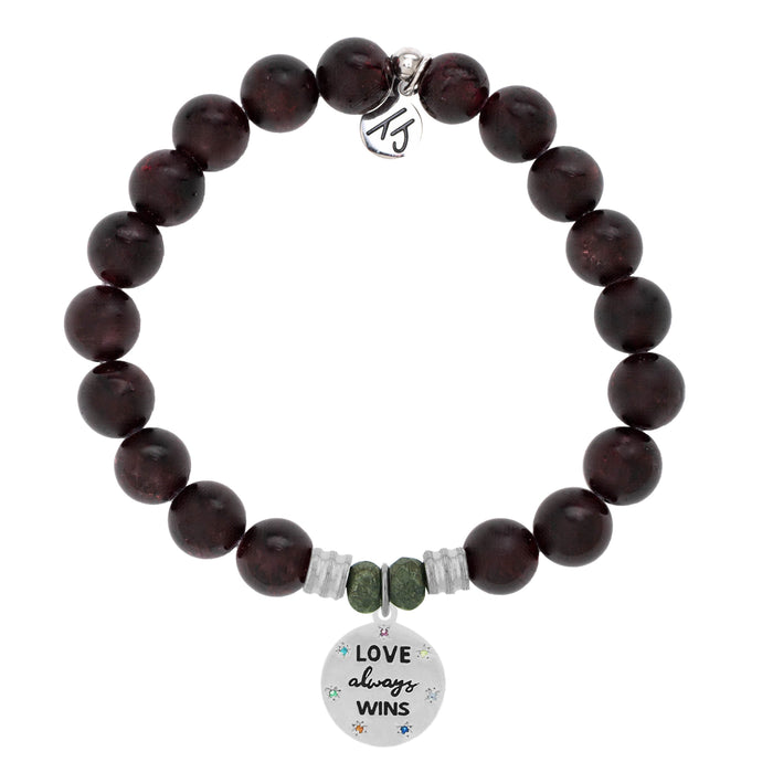 Garnet Stone Bracelet with Love Always Wins Sterling Silver Charm