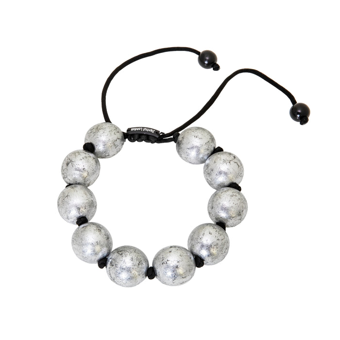 Giant Size Wood Beads Necklaces - Hand Gilded Solid Colour - Silver