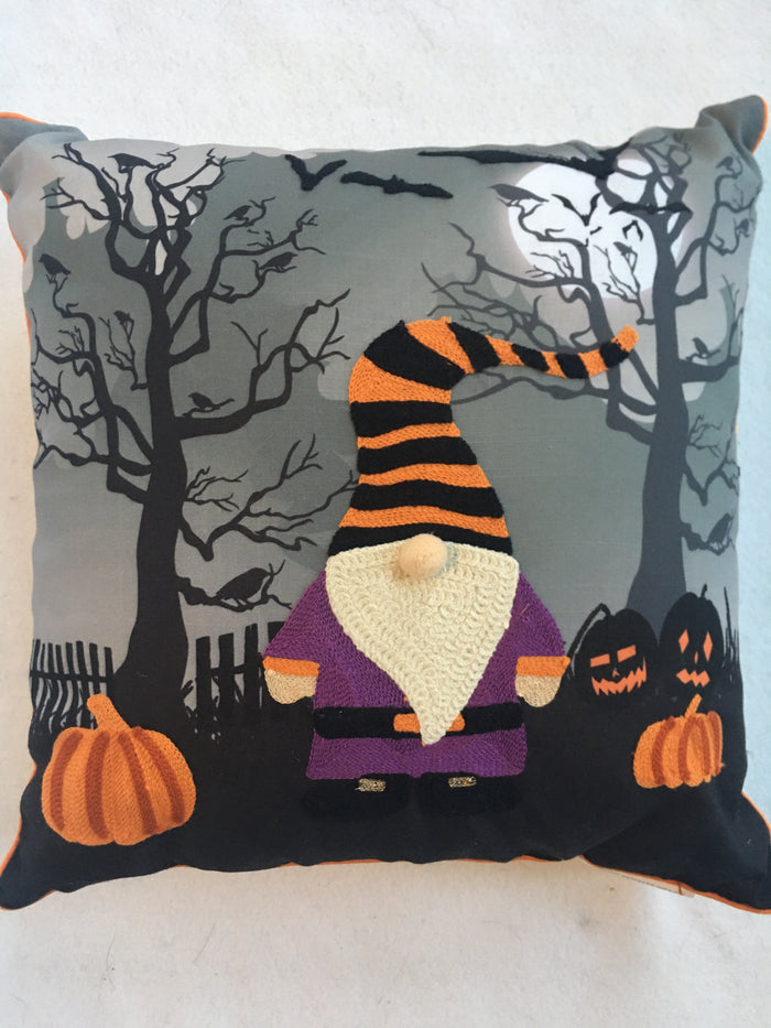 Halloween Gnome in Enchanted Forest Pillow
