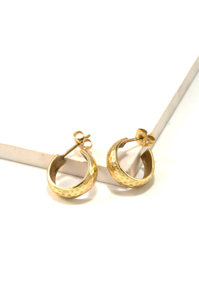 Hammered Huggie Brass Hoops