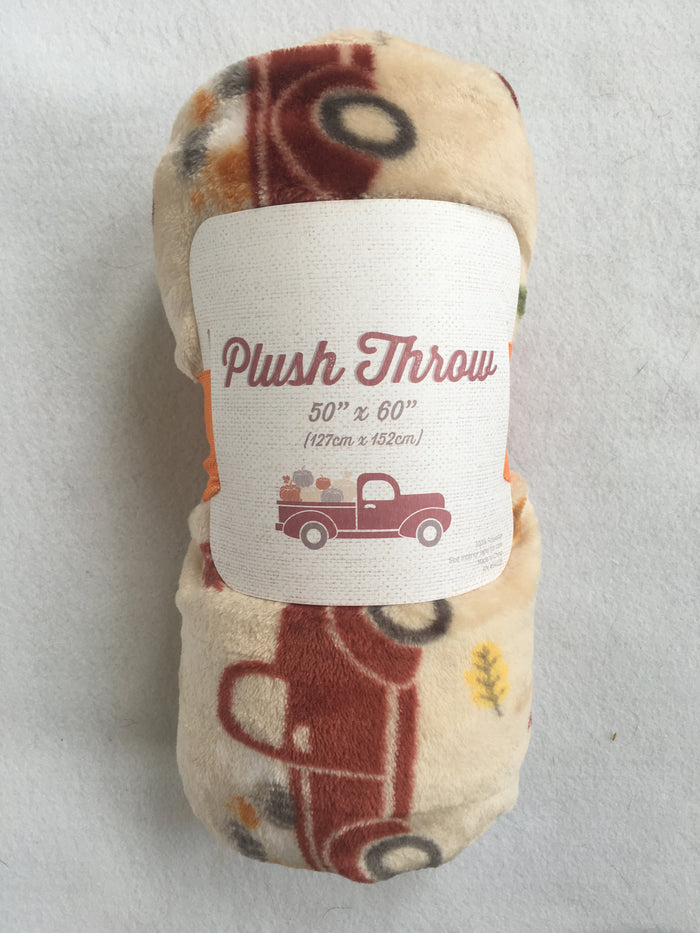 Harvest Plush Truck Carrying Pumpkins Blanket Throw