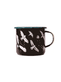 Hawks in Flight Large Enamelware Mug featuring white birds in flight, crafted from durable enamelware. Ideal for bird enthusiasts; hand wash only.