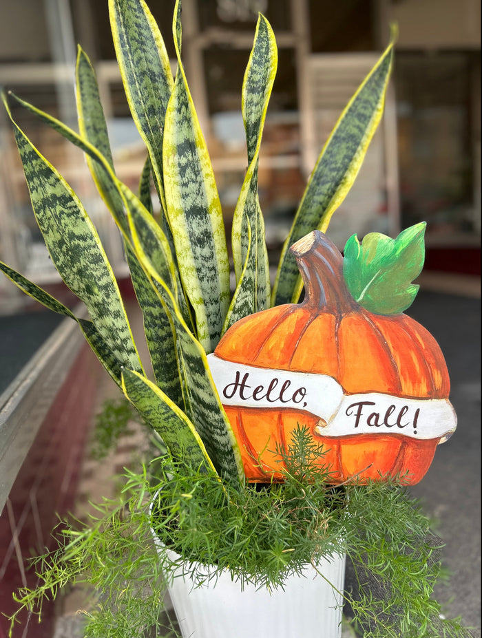 Hello Fall Banner Orange Metal Pumpkin Stake with Easel
