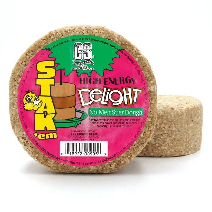 High Energy Delight Suet Stak'em, Set of 6; no-melt suet cakes with corn, oats, peanuts; designed for wild bird feeders to attract and energize birds.