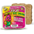 High Energy Delight No Melt Suet Dough in a foil tray with a cartoon bird label, ideal for attracting suet-eating wild birds year-round.