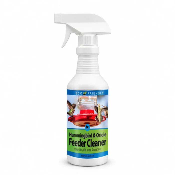 Hummingbird & Oriole Feeder Cleaner Spray, 16-oz. bottle for easy cleaning of feeders; enzyme-based formula removes organic residue and scum lines effectively.