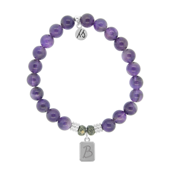 Initially Your's Amethyst Stone Bracelet with Letter B Sterling Silver Charm