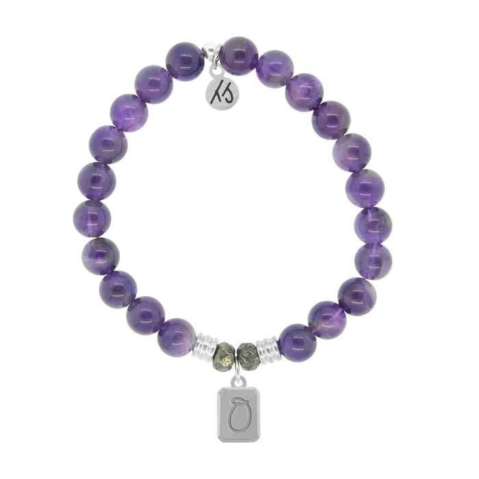 Initially Your's Amethyst Stone Bracelet with Letter O Sterling Silver Charm