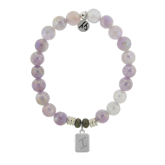 Initially Your's Mauve Jade Stone Bracelet with Letter I Sterling Silver Charm