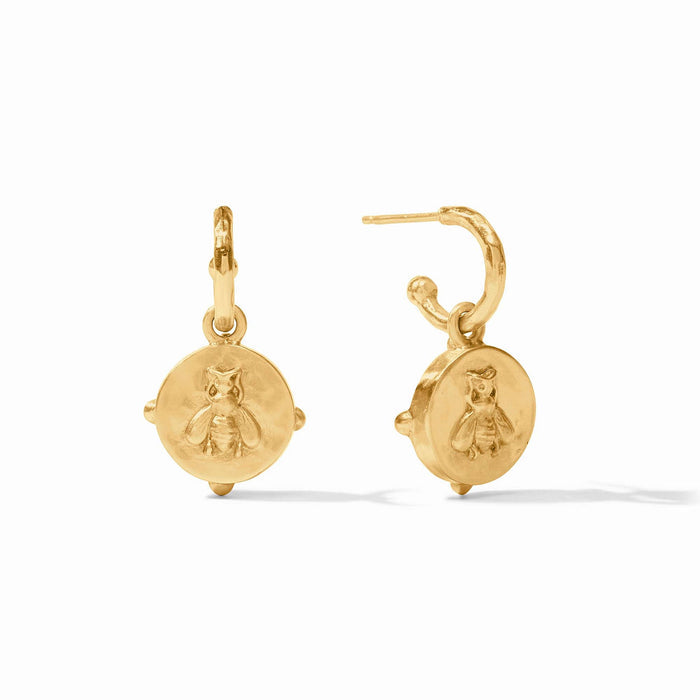 Julie Vos Gold Honeybee Hoop & Charm Earrings -Mother of Pearl
