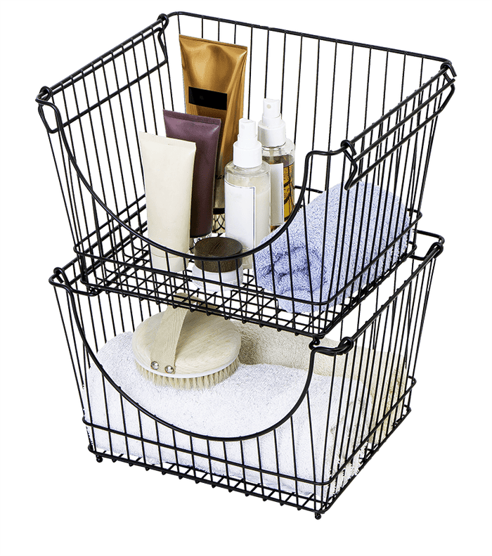 Large Metal Wire Stacking Baskets with Handles