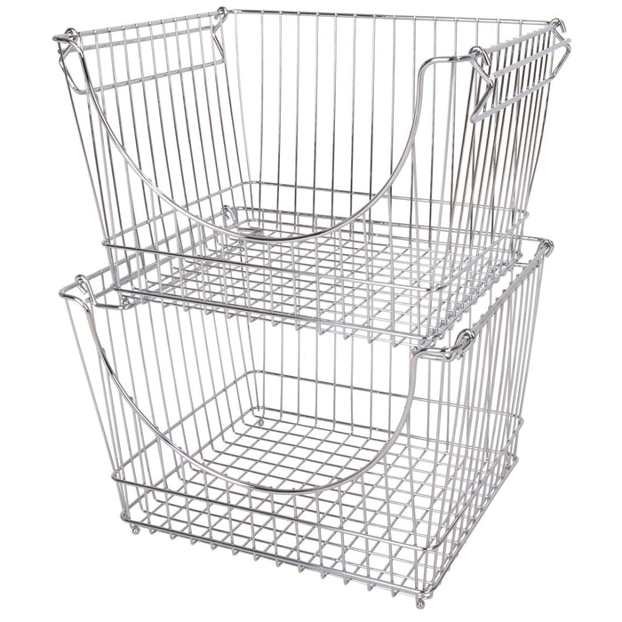 Large Metal Wire Stacking Baskets with Handles