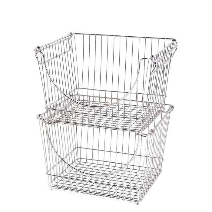 Large Metal Wire Stacking Baskets with Handles