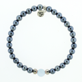 Men's Noble Father Son Bracelet Collection - Gunmetal Onyx with Blue Aquamarine Beaded Bracelet