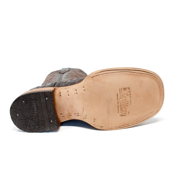 Outsole of Artillero women’s cowboy boot – brown leather with leather outsole stamped with logo