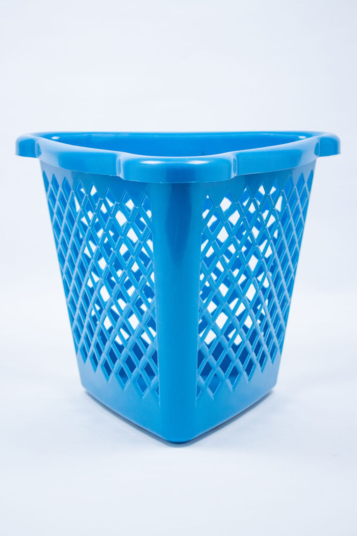 Blue moulded laundry basket with cut-in handles