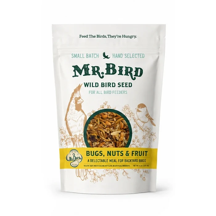 Mr. Bird Bugs, Nuts & Fruit wild bird seed, 2 lb resealable bag