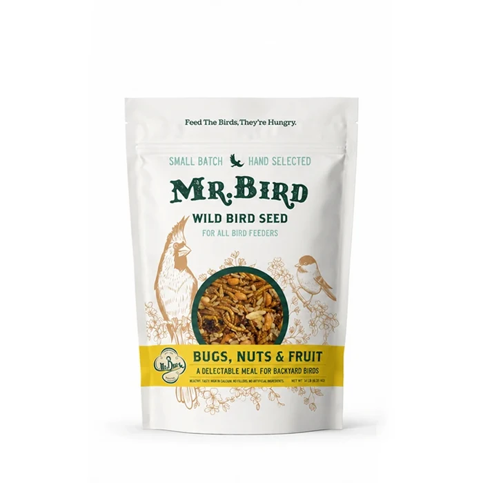 Mr. Bird Bugs, Nuts & Fruit wild bird seed, 4 lb resealable bag