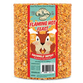 Flaming Hot Feast Seed Log, Jumbo, a suet-style bird feed cake repelling squirrels with capsaicin, features sunflower hearts, peanuts, mealworms, and safflower.