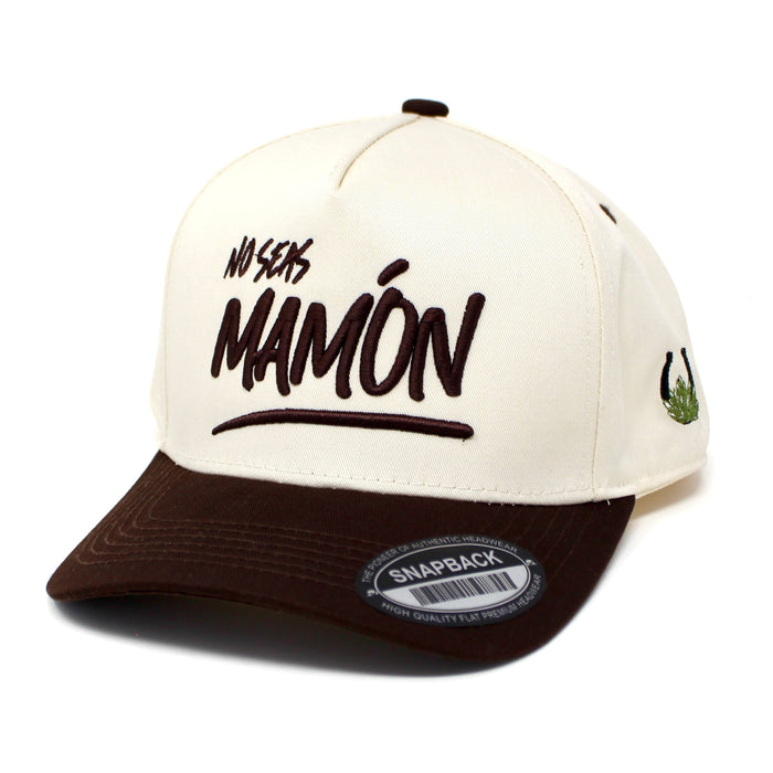 No Seas Mamón Snapback Cap Cream and Brown – Spanish Phrase Hat