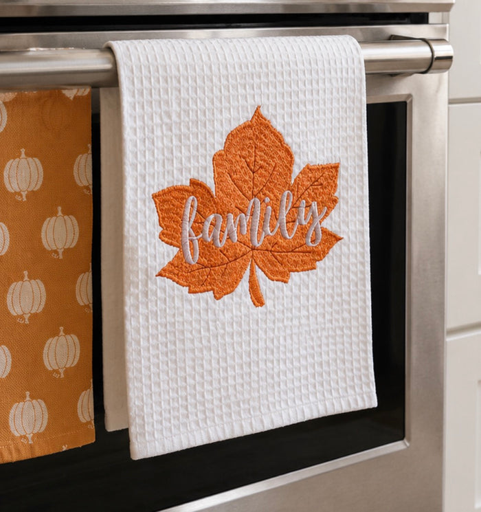 Orange Family Fall Leaf Waffle Hand Towel