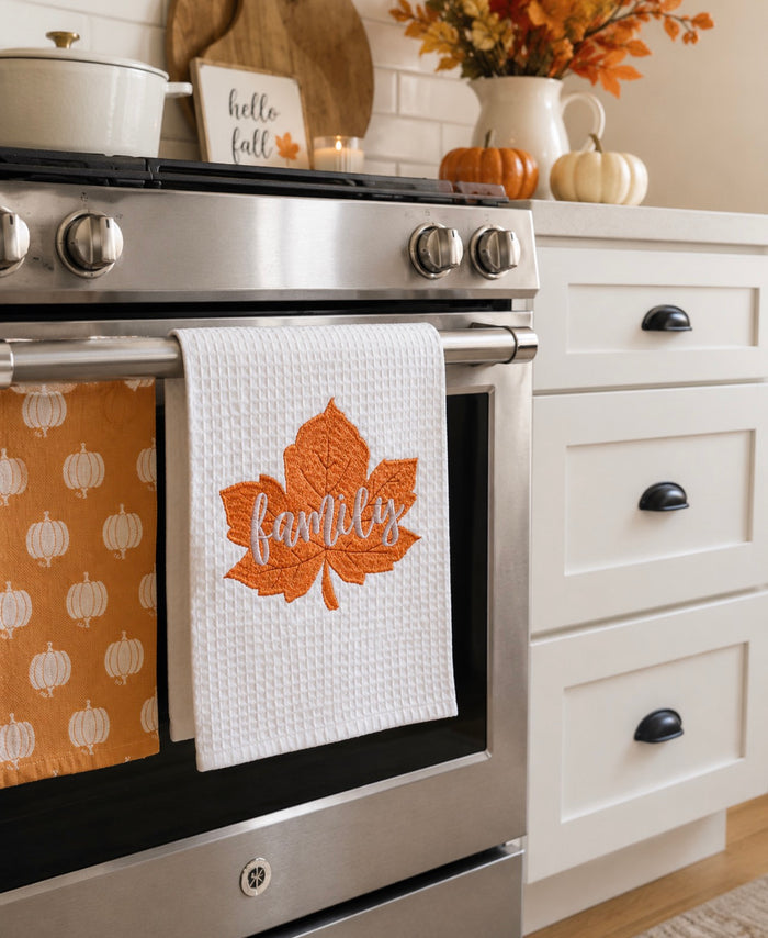 Orange Family Fall Leaf Waffle Hand Towel