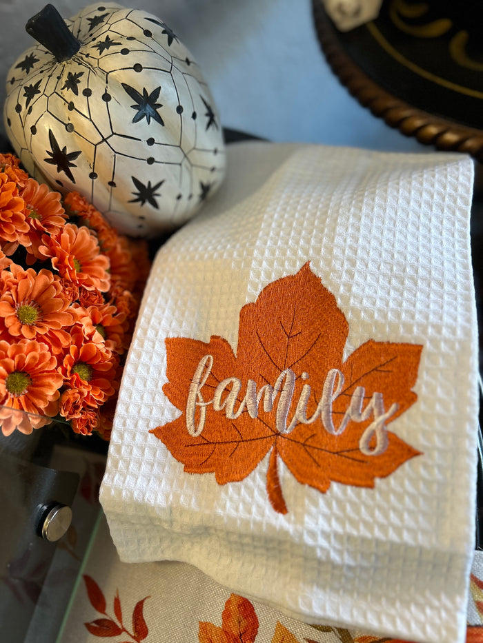 Orange Family Fall Leaf Waffle Hand Towel