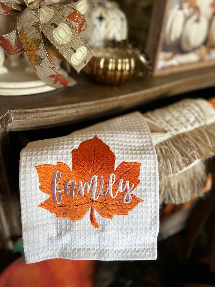 Orange Family Fall Leaf Waffle Hand Towel