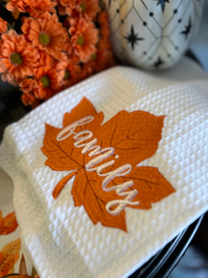 Orange Family Fall Leaf Waffle Hand Towel